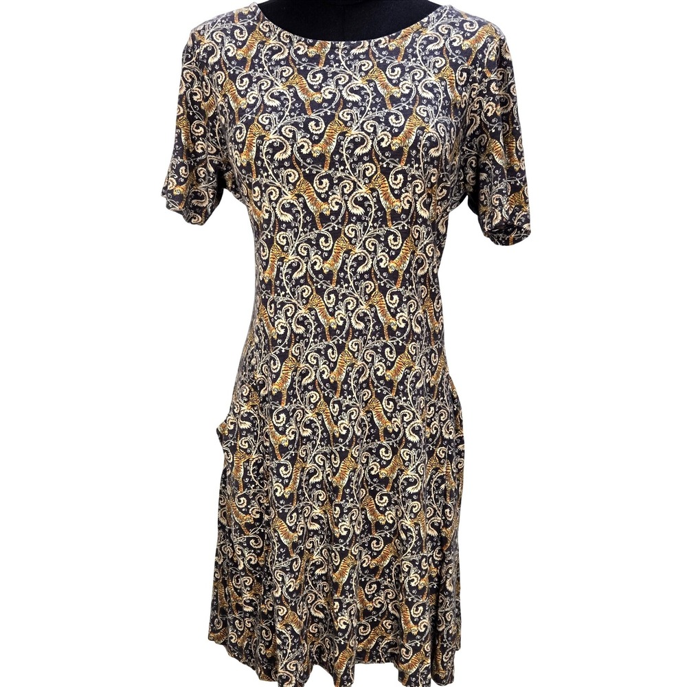 Women's Fat Face Size 4 Tiger Filigree Print Pocket Jersey Dress Art‎ To Wear